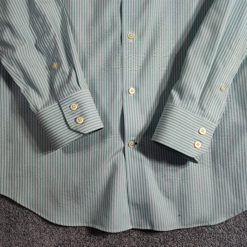 Banana Republic Men's Button Down Shirt Medium Green Striped Business Cotton